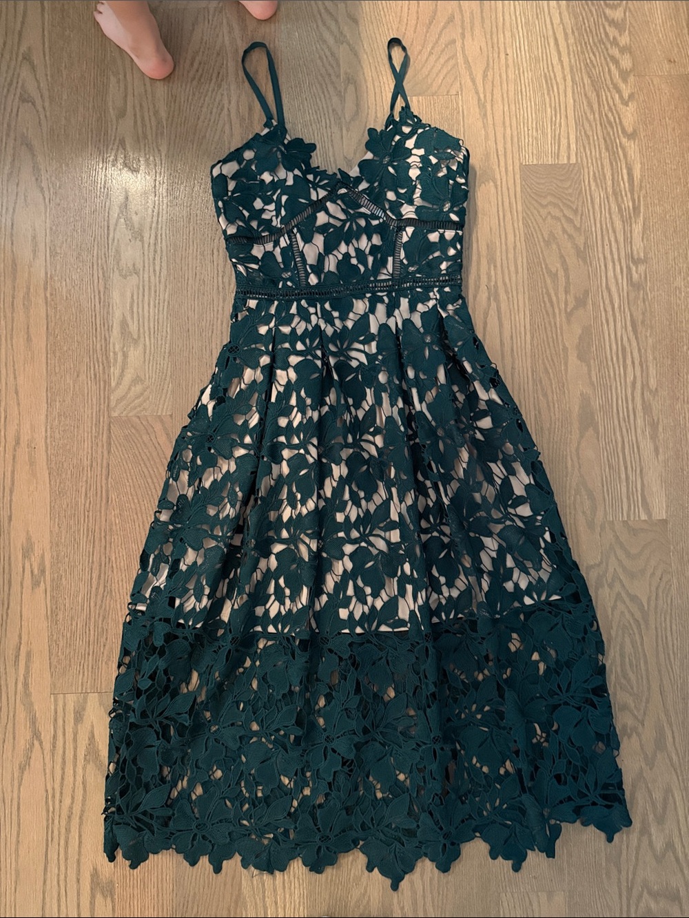 Love…ady Size Small Floral Lace Fit-and-Flare Dress in Dark Green